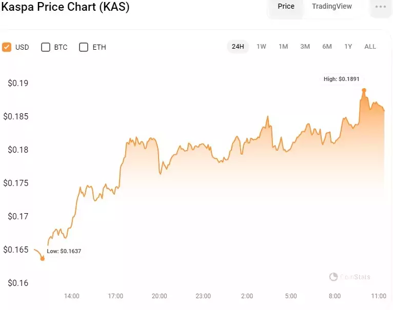 24-часовой график цены KAS/USD. Источник: CoinStats